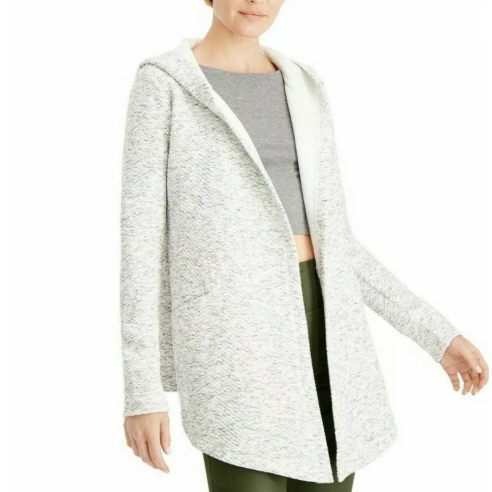 Ideology Women's Hooded Open Front Cardigan‎ Sweater Textured Knit Gray XS